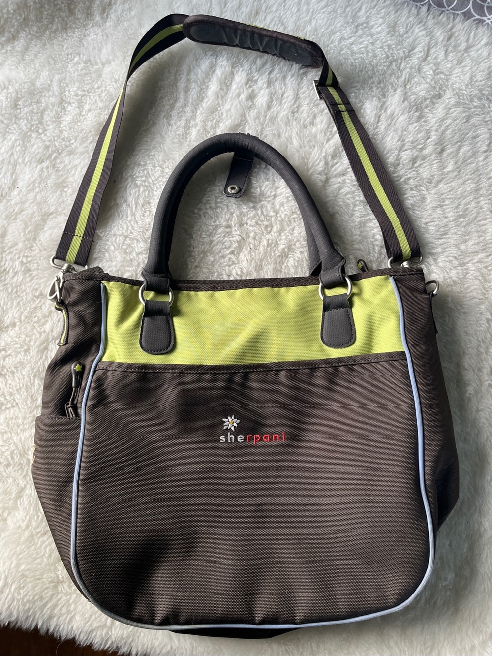 Sherpani Sojourn Brown and Lime Two-Tone  Tote with Adjustable Strap